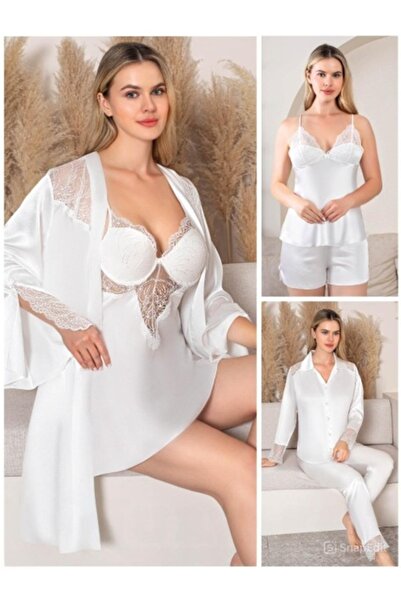 CSN CASANO Women's Dowry Set 6 Piece Satin Nightgown&Robe&Pajama Set