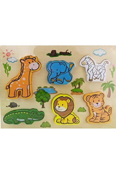 Toy Toy Toy Puzzle 3D din lemn – Animale, 6 piese, 20×20 cm