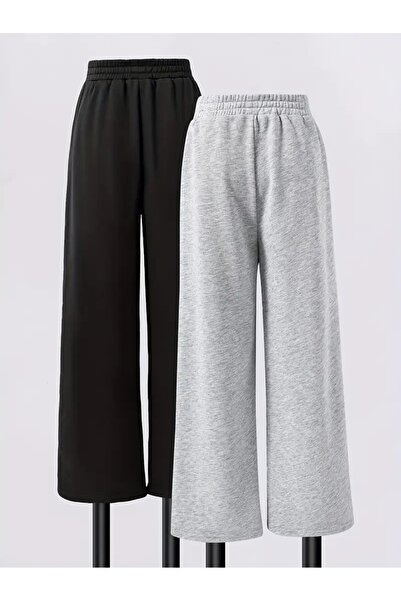 CAONNES 2( ADET ) Kışlık Siyah Gri Büyük Beden KADIN Baggy Iki Iplik Oversize Eşofman