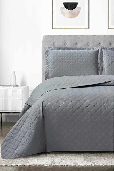 Çeyiz Diyarı Zagreb Elyaf Dolgulu Çift Kişilik 240x260 Cm Yatak Örtüsü Antrasit