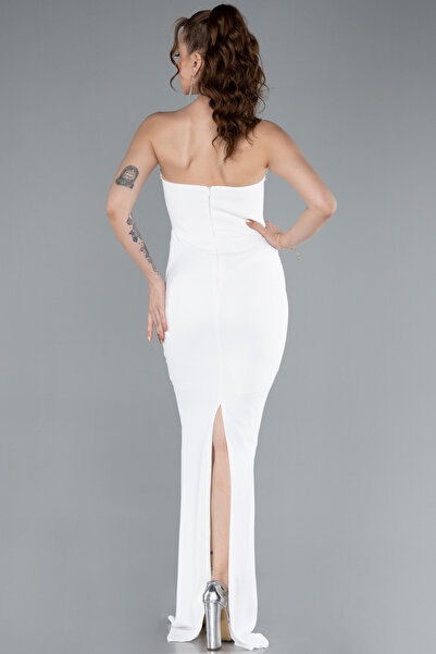 Abiyefon Ekru Taşlı Straplez Yaka Uzun Balık Abiye Elbise ABU4687