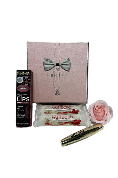 velve Pachet FORYOU cu trandafir alb, Kit de buze, lantisor cu pandantiv si p...