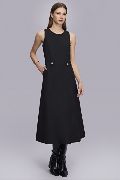 Naramaxx Kolsuz Midi Boy Siyah Elbise