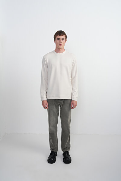 SILVANO Men's Crew Neck Striped Fabric Cream Sweatshirt