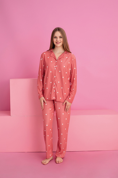 rindahomewear طقم بيجامة نسائي من YILDIZLI مصنوع من الجلد السويدي المحبوك بأك...