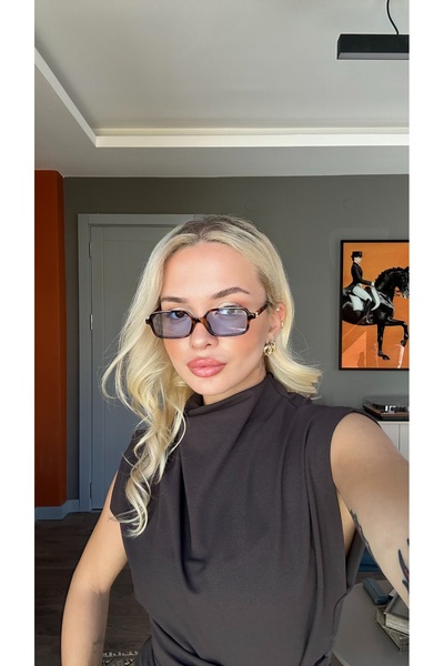 TomyHelf Leopar çerçeveli mavi camlı gold detaylı güneş gözlüğü