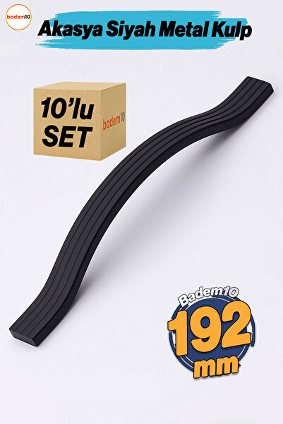 Badem10 Akasya 192 mm 10 Adet Siyah Metal Çizgili Mobilya Kulpu Paslanmaz Çiz...