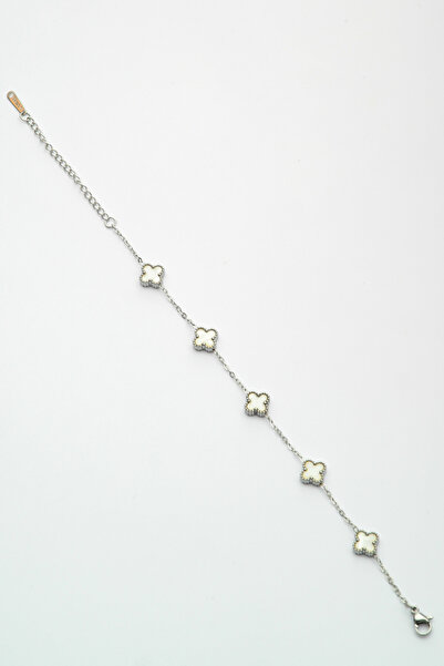 ER-NAZ ACCESSORIES Alhambra Model Beyaz 5 Taşlı Şık Bileklik