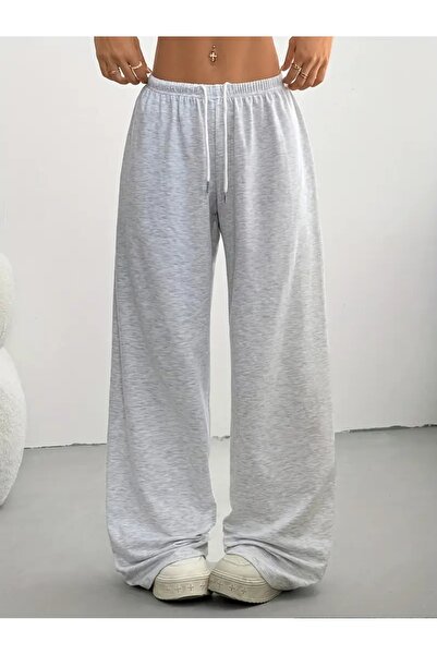 LAUSRA Γυναικείο γκρι παντελόνι μεγάλου μεγέθους, φαρδιά γραμμή, άνετο ύφασμα...