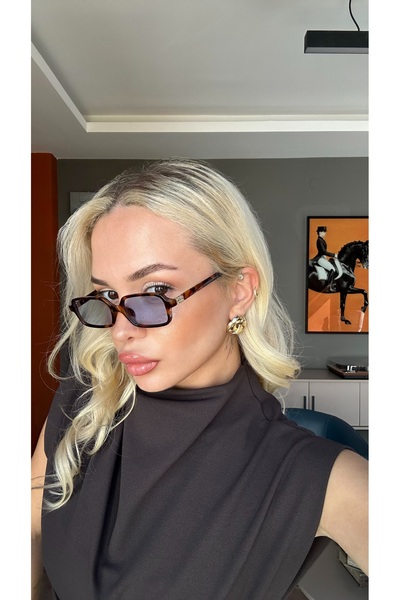 TomyHelf Leopar çerçeveli mavi camlı gold detaylı güneş gözlüğü