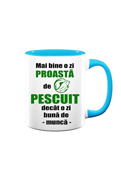OEM Cană personalizată cu mesajul: „O zi proastă de pescuit e mai bună decât o zi bună la serviciu”, Betaprint, alb
