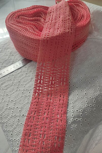 DUAYEN güpür dantel koyu mercan renk ince işçilik misina desen 1 metre
