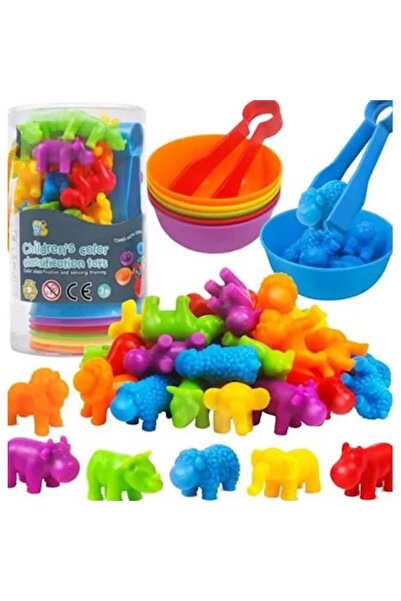 Toy Toy Toy Set de sortare Montessori cu pensetă și recipiente – Animale colo...