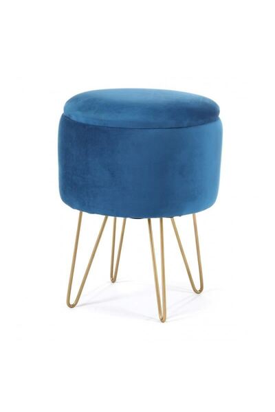 Akord Furniture Factory Taburet, rotund, cu spatiu depozitare, catifea, albastru, max 90 kg, 35x35x45 cm, Lili