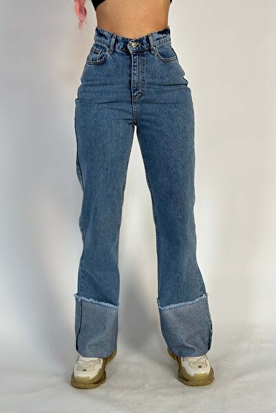 WildFashion Blugi casual cu talie inalta din denim, model boyfriend G850-4