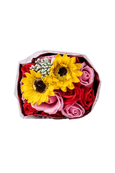 velve Ανθοσυνθέσεις Μπουκέτο με σαπουνένια τριαντάφυλλα και ηλιοτρόπια, κόκκι...