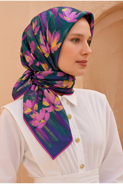 Belli Tivil Pure Silk Scarf 4217 - 82 Μωβ μοτίβο λουλουδιών