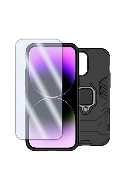 Optim Solution Set Husa Armor Ring si Folie Sticla pentru Oppo Reno4 Lite Black