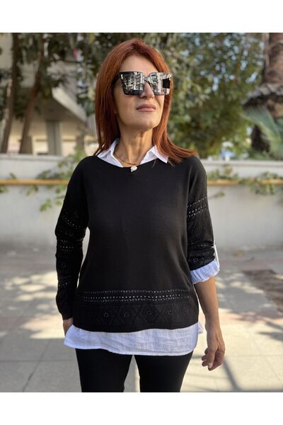 DenizEge Σετ πουκάμισο και πλεκτό μαύρο