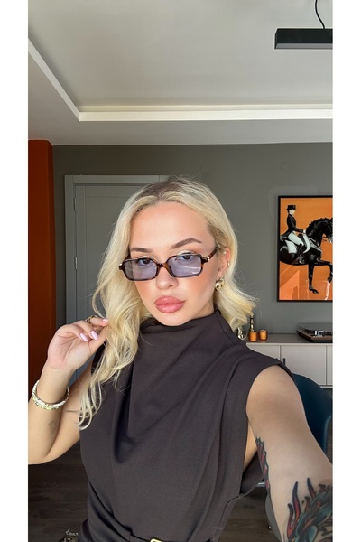 TomyHelf Leopar çerçeveli mavi camlı gold detaylı güneş gözlüğü