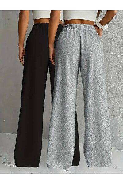 CAONNES 2( ADET ) Kışlık Siyah Gri Büyük Beden KADIN Baggy Iki Iplik Oversize Eşofman