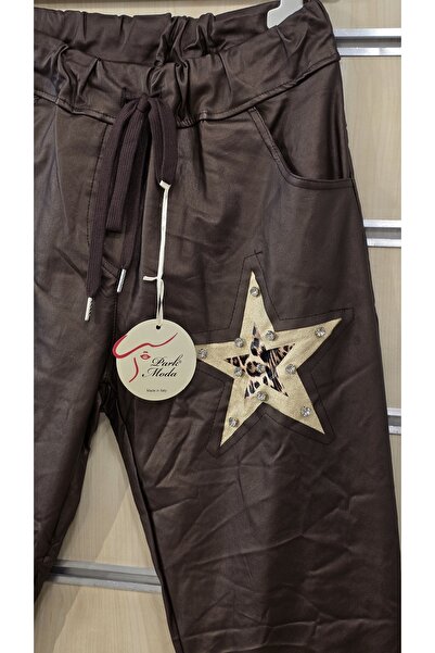 Park Moda Italian Leather Trousers with Stone Detail