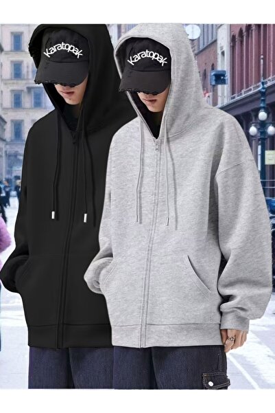 Karatopak سترة رياضية بقلنسوة للجنسين بسحاب / كارديجان (عبوة من قطعتين)