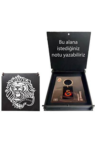 Galatasaray Lisanslı 1905 Yazılı Siyah Anahtarlık Aslan Ahşap Kutulu