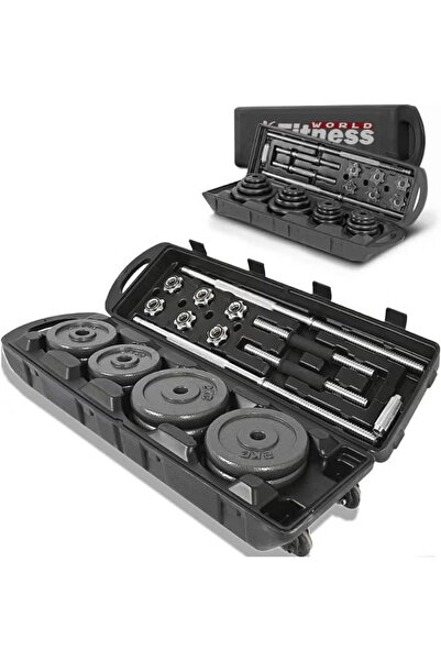 Fitness World 50kg Adjustable Chrome Dumbbell Set Includes Wheeled Storage Bag