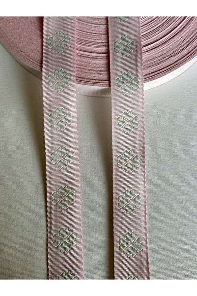 ALTAY AKSESUAR Pink Floor Woven Ribbon with Green Clover Detail