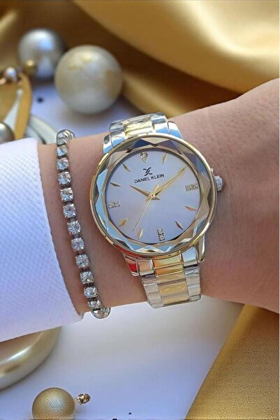 Daniel Klein 2 Yıl Garantili Kesme Camlı Çelik Bilezik Altın/Metalik Orijinal Kadın Kol Saati, Bileklik Hediyeli