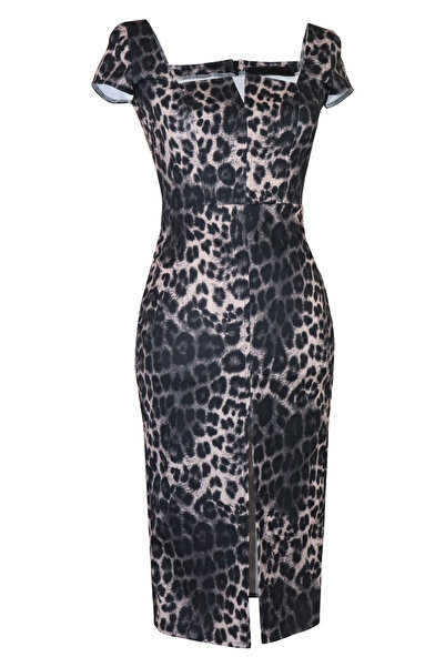 Atelier Anca Socolovschi Rochie cu imprimeu animal și crăpătură în față