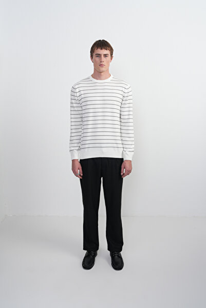 SILVANO Men's Striped Crew Neck Casual White Sweatshirt