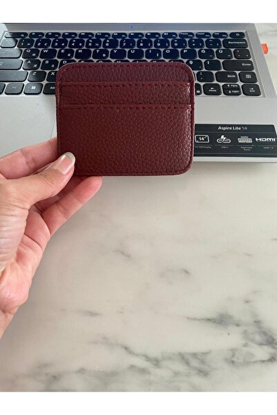 mirakuş Burgundy Faux Leather Card Holder Mini Wallet
