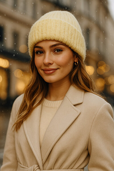 Luminos Butik Kadın Sarı Basic Yün Bere BERE1148