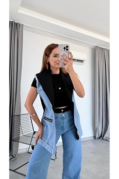 pelin yıldız butik Denim Poliviskon Yelek