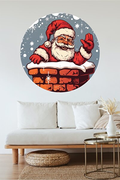 KOSS Dijital Autocolant rotund cu Moș Crăciun, design peste coș de fum, autoc...