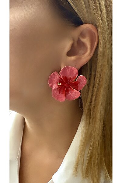 VNS Accessories أقراط زهرة كبيرة باللون الوردي (4.5 سم)