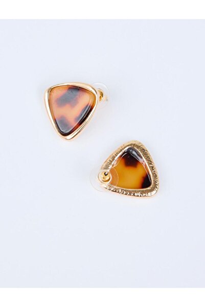 Jimmy Key Kahverengi Üçgen Formlu Leopar Desenli Küpe