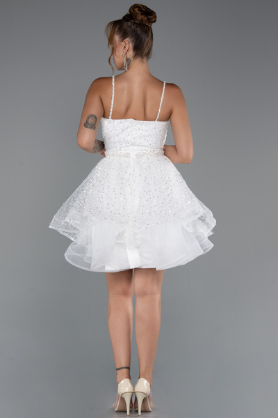 Abiyefon Ekru Askılı Kısa Pullu Abiye Elbisesi ABK2435