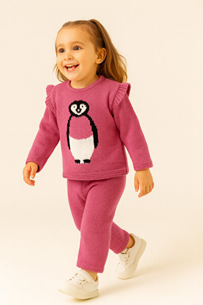 Eray Kids Baby Girl Penguin Patterned Knitted Sweater and Pants Set (9-12-18-24 Months)