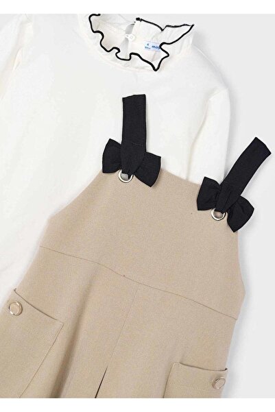 MAYORAL Σετ φόρεμα με λεπτομέρεια στο λαιμό και λουράκια - Καφέ