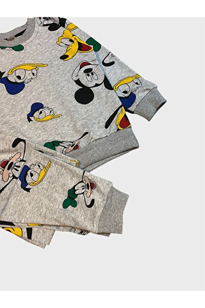 tusem butik homewear Set de pijamale sezoniere cu mâneci lungi, din bumbac, gri, cu model de rațe drăguțe