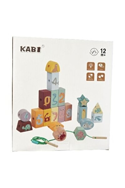 Toy Toy Toy Set educativ de cuburi din lemn – 20 de piese cu animale marine s...