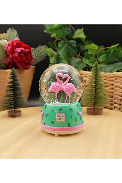HEDİYEBİZİZ Kar Küresi Işıklı ve Müzikli Flamingo Büyük Boy -Yeşil
