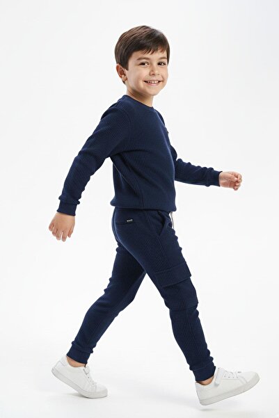 NEWKİDS Seasonal Wrinkled Fabric Boys' Tracksuit Set with Pocket Detail