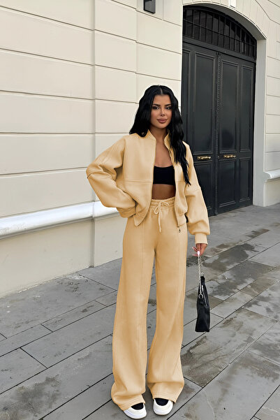 YAKAMEL Women's 3-Ply Premium Zippered Bomber Jacket Tracksuit Set