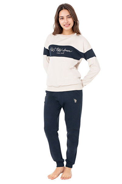 U.S. Polo Assn. Women's Long Sleeve Pajama Set – Cotton Comfortable Home & Sleep Set - Beige Color