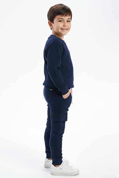 NEWKİDS Seasonal Wrinkled Fabric Boys' Tracksuit Set with Pocket Detail