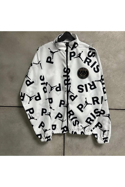 m.baba Unisex Çocuk Siyah Dijital Baskılı İnce %100 Su Geçirmez Fermuarlı Yağmurluk Ceket